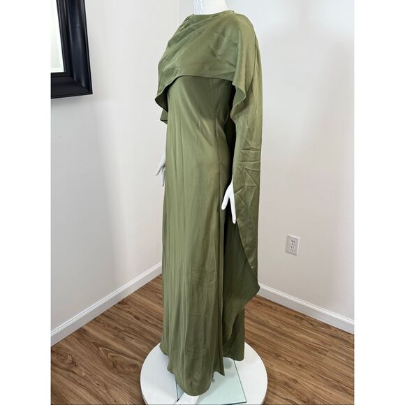 SIMKHAI Womens Izel Boat Neck Satin Draped Cape Gown Olive Green Size 2 - Picture 8 of 11